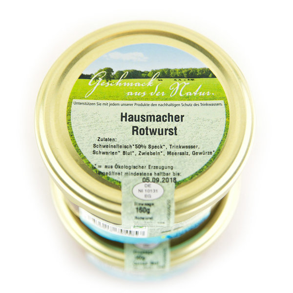Bio Hausmacher Rotwurst 160 g im Glas